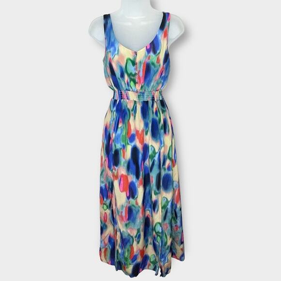 ANTHROPOLOGIE Maeve | aloisia colorful 100% silk watercolor maxi dress size 0 - Picture 2 of 8